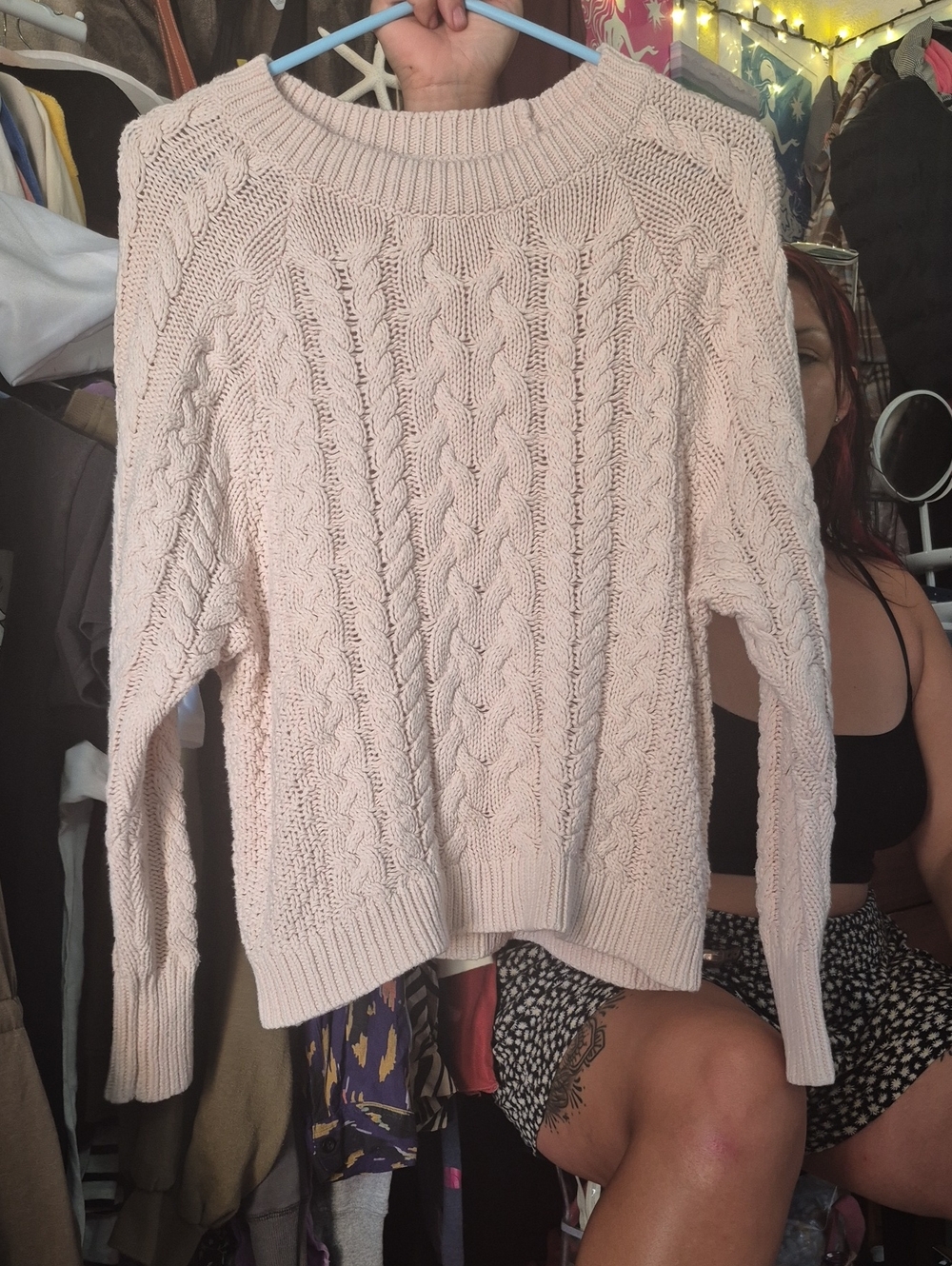 Aerie Cable Knit sweater In Pastel Pink size xs